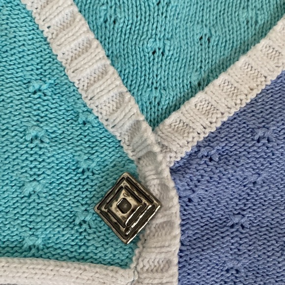 Vintage Y2K 90s Patchwork Cardigan Sweater Womens XL Cotton Pastels Cottagecore - Picture 3 of 11